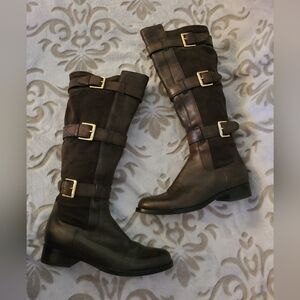Cole Haan Nike Air Brown Leather Buckle Knee High Riding Boots Round Toe Size 8